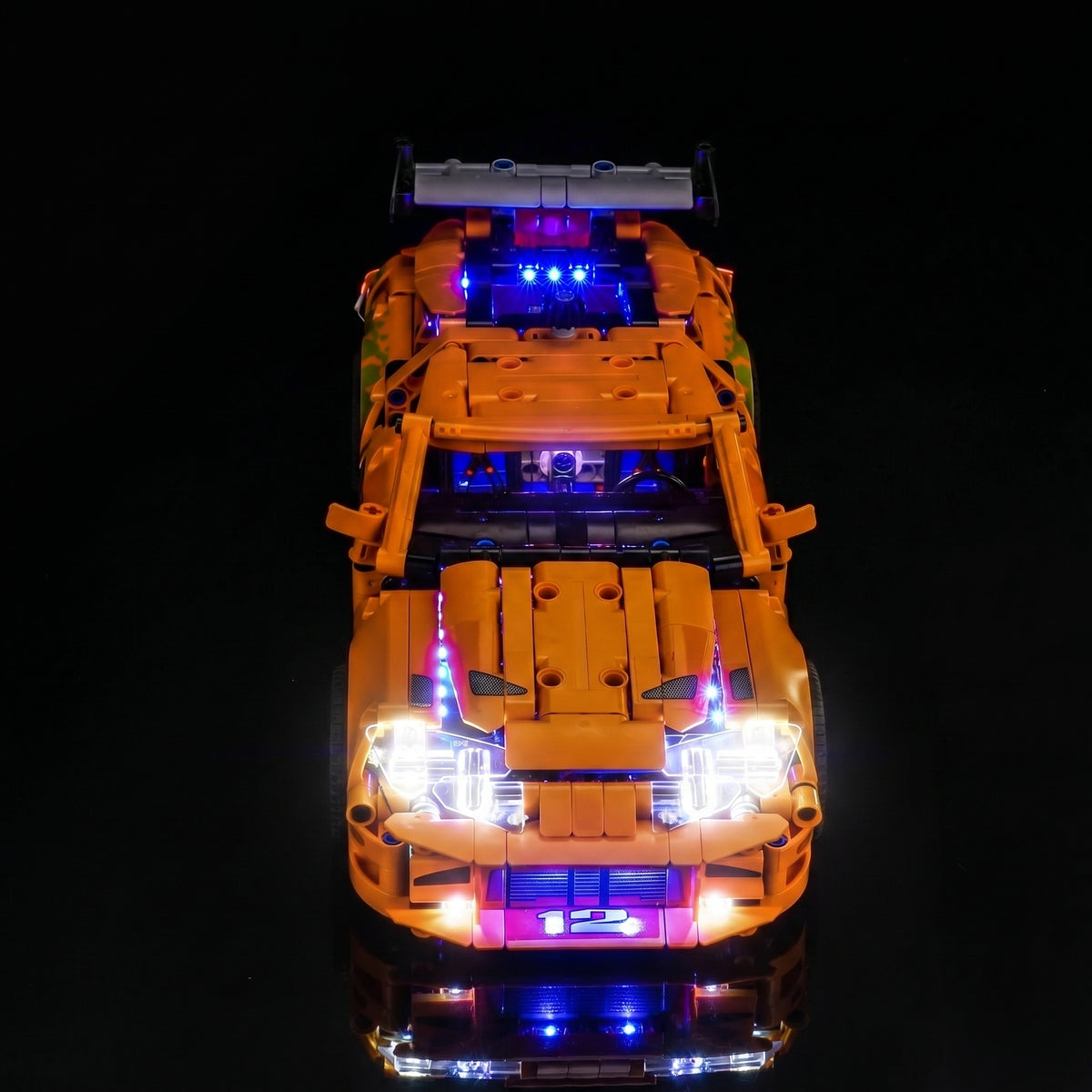 LED kit powered on: Bright My Bricks custom LED lighting for LEGO® Technic Fast and Furious Toyota Supra MK4 #42204