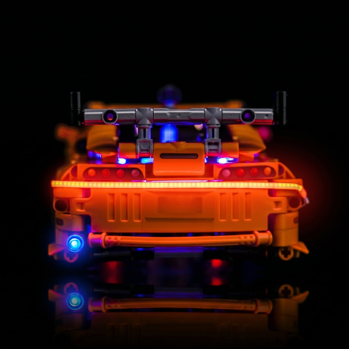 DIY LED light kit for LEGO® Technic Fast and Furious Toyota Supra MK4 #42204, before-and-after lighting