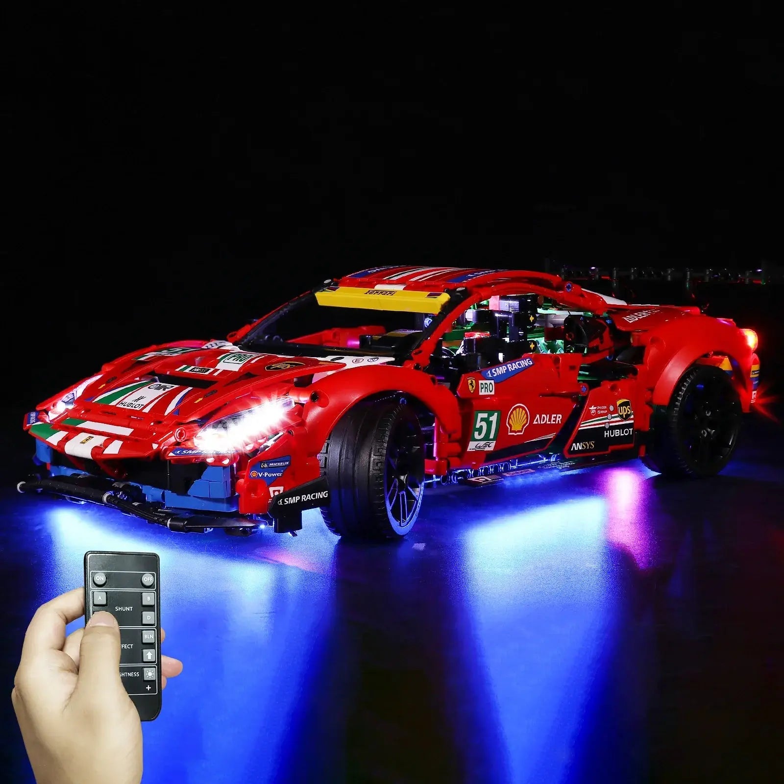 LEGO Technic Ferrari 488 GTE “AF Corse #51” #42125 with LED lights installed