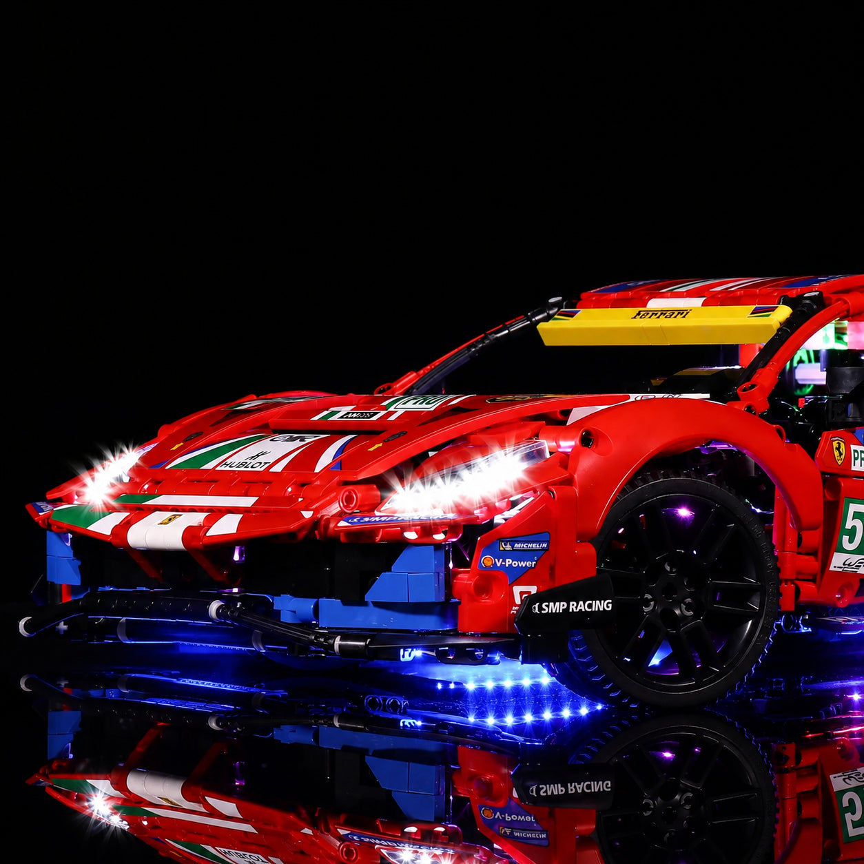 LED light kit for LEGO® Technic Ferrari 488 GTE “AF Corse #51” #42125, installed and glowing