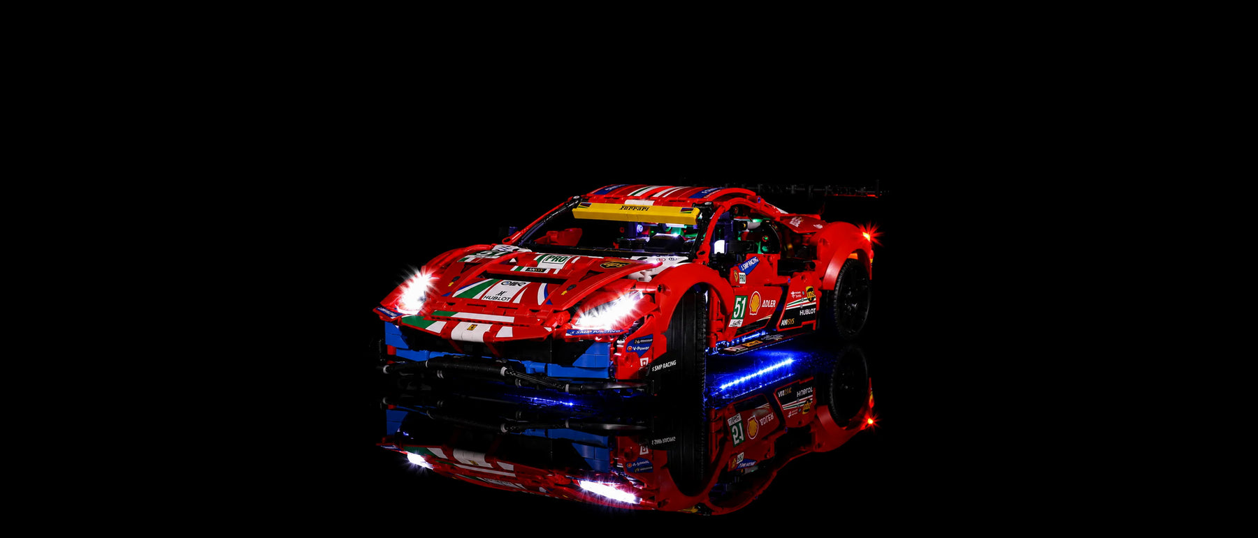 LED-Beleuchtungsset für LEGO® Ferrari 488 GTE “AF Corse #51” #42125 — lit with the LED light kit