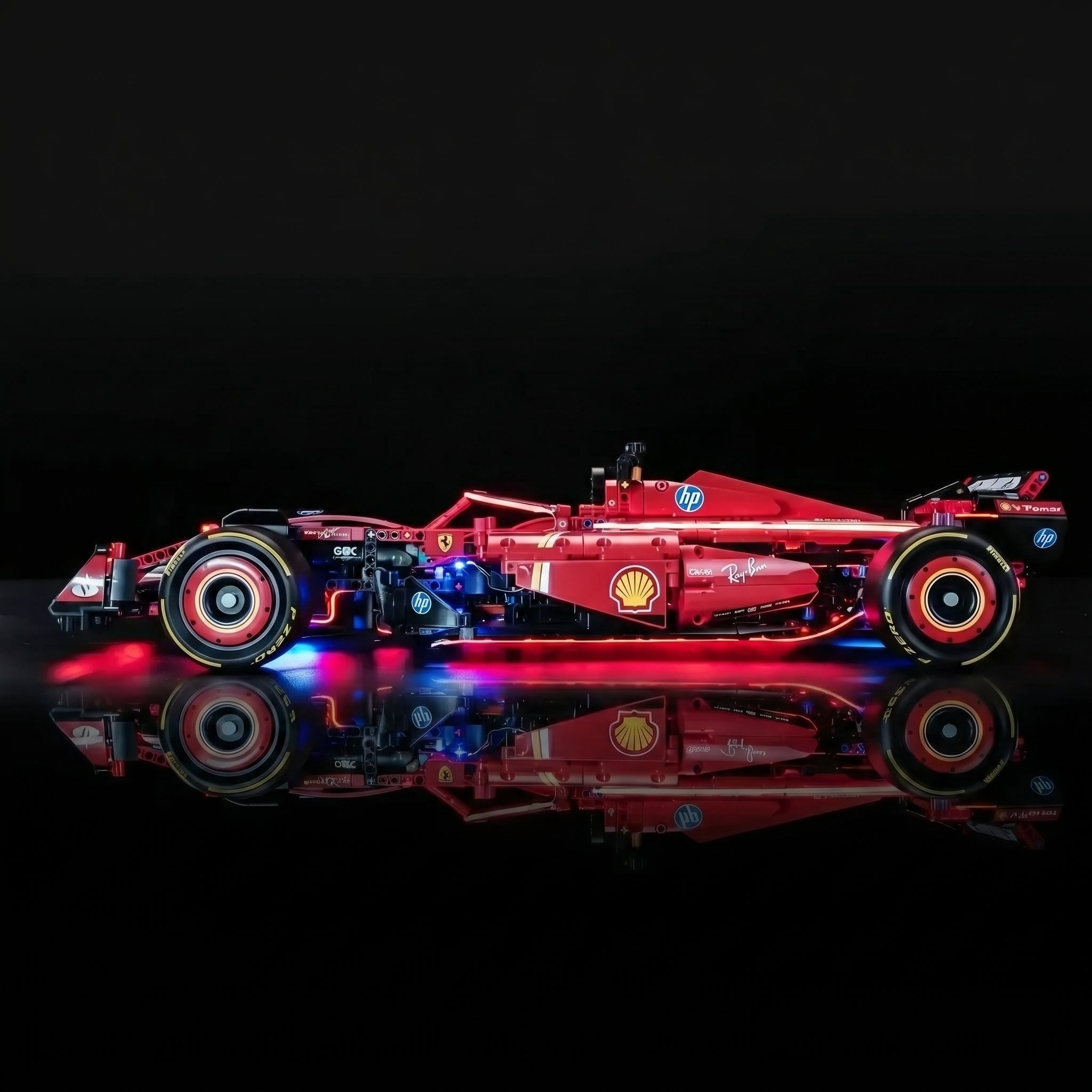 LEGO® Technic Ferrari SF-24 F1 Car #42207 — brightened interior detail (RGB LED light kit)