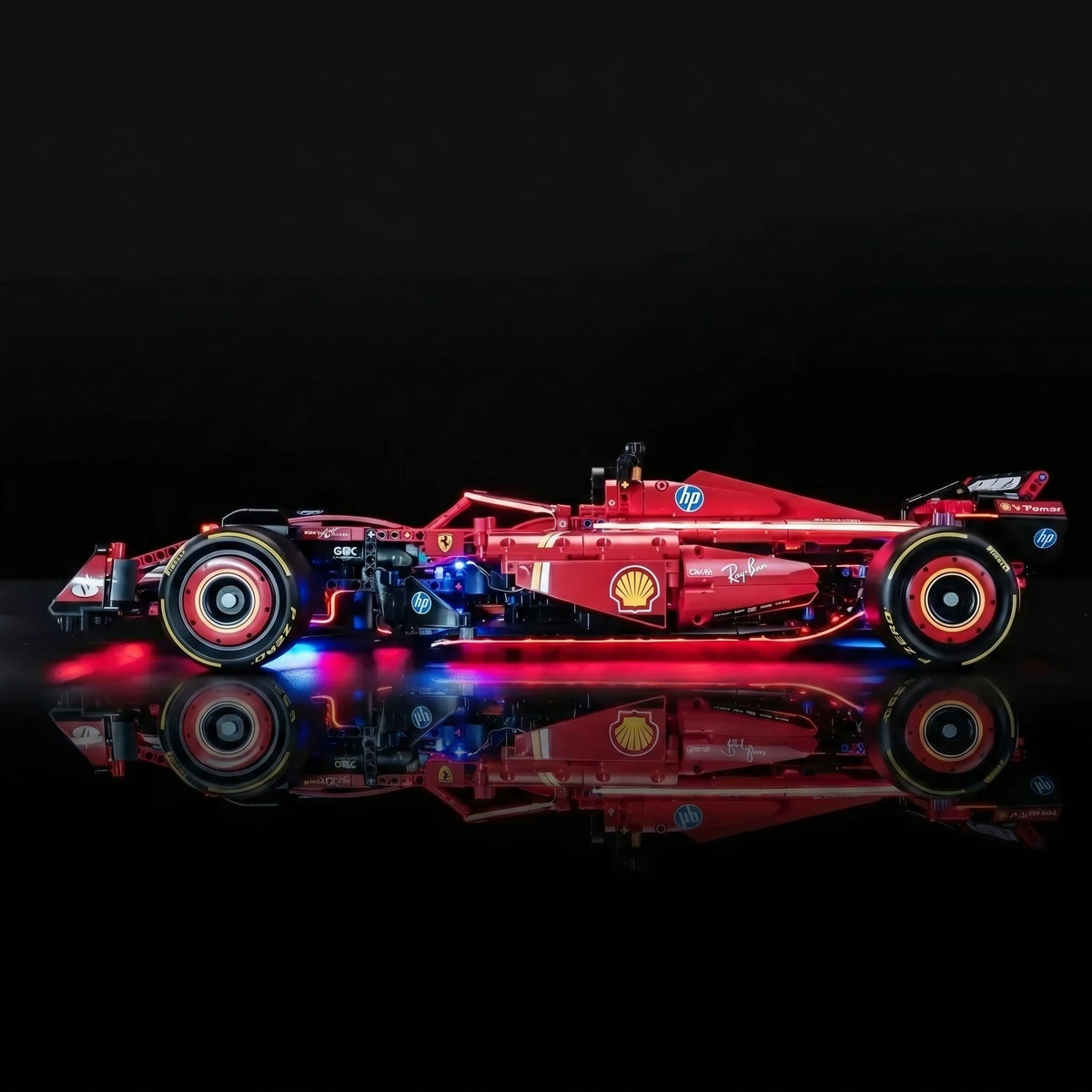 LEGO® Technic Ferrari SF-24 F1 Car #42207 — brightened interior detail (RGB LED light kit)