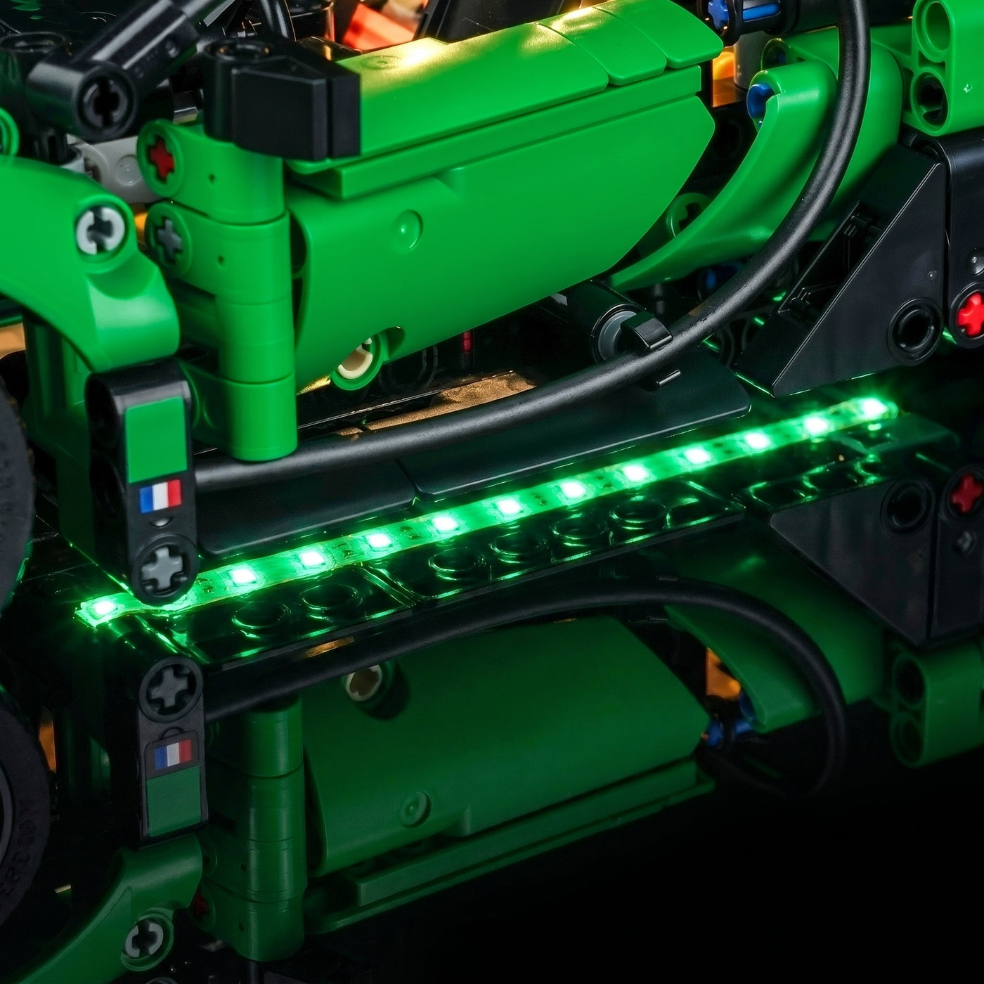 LEGO® Technic Green Bugatti Chiron Pur Sport Hypercar #42241 — brightened interior detail (LED light kit)