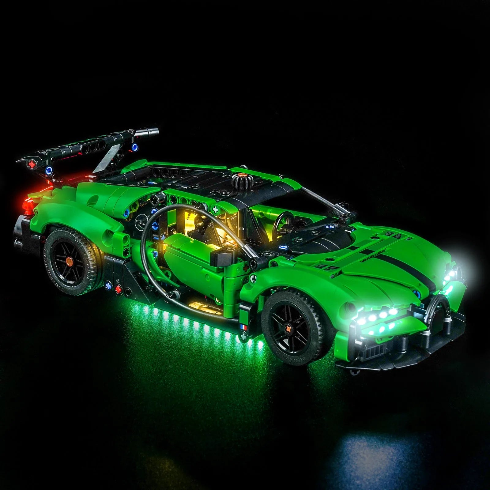 LEGO Technic Green Bugatti Chiron Pur Sport Hypercar #42241 LED lighting detail