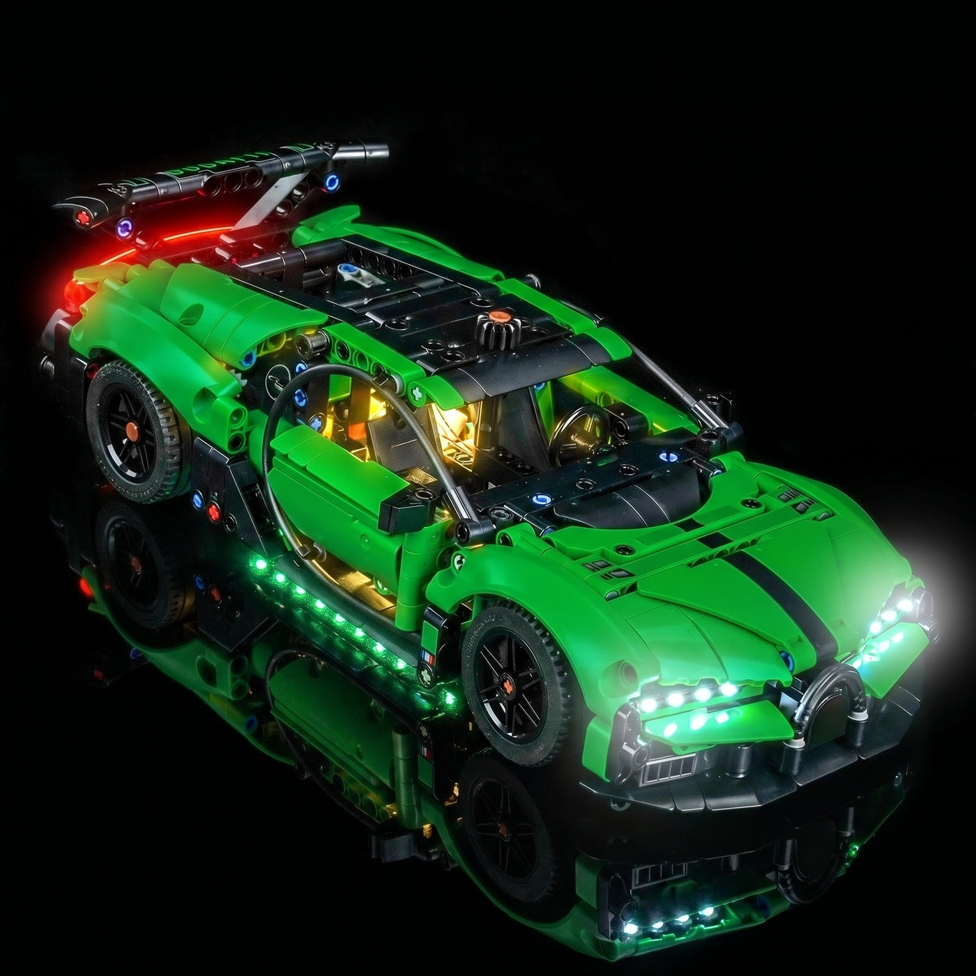 light kit for LEGO® Technic Green Bugatti Chiron Pur Sport Hypercar #42241, front view fully lit