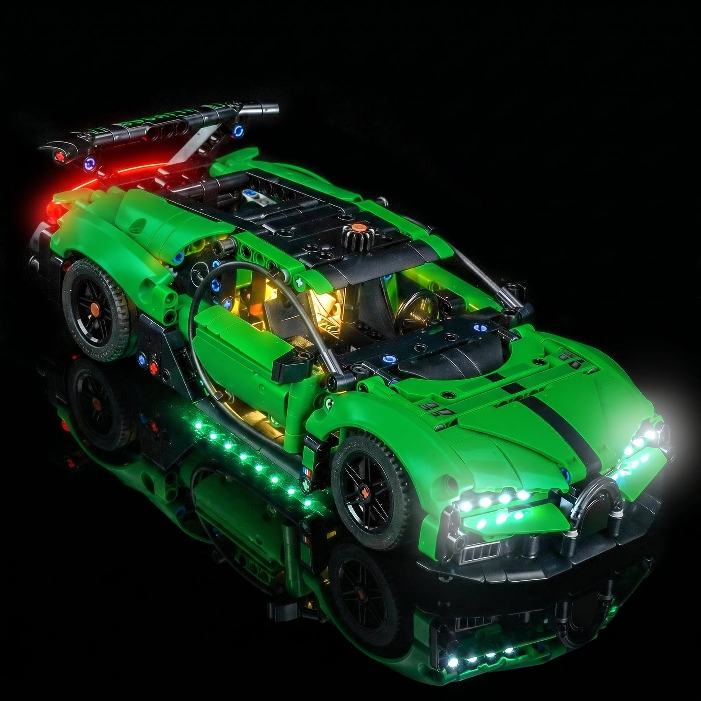 DIY LED light kit for LEGO® Technic Green Bugatti Chiron Pur Sport Hypercar #42241, night-mode display glow