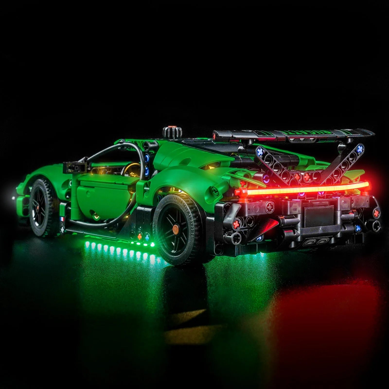 LED lights bring LEGO Technic Green Bugatti Chiron Pur Sport Hypercar #42241 to life