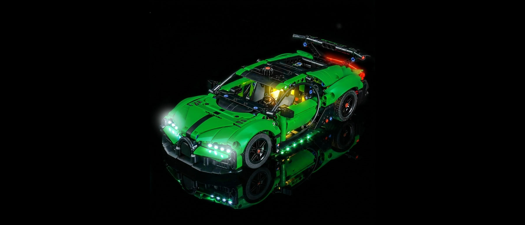 Light Kit for LEGO® Technic Green Bugatti Chiron Pur Sport Hypercar #42241 — lit with the LED light kit