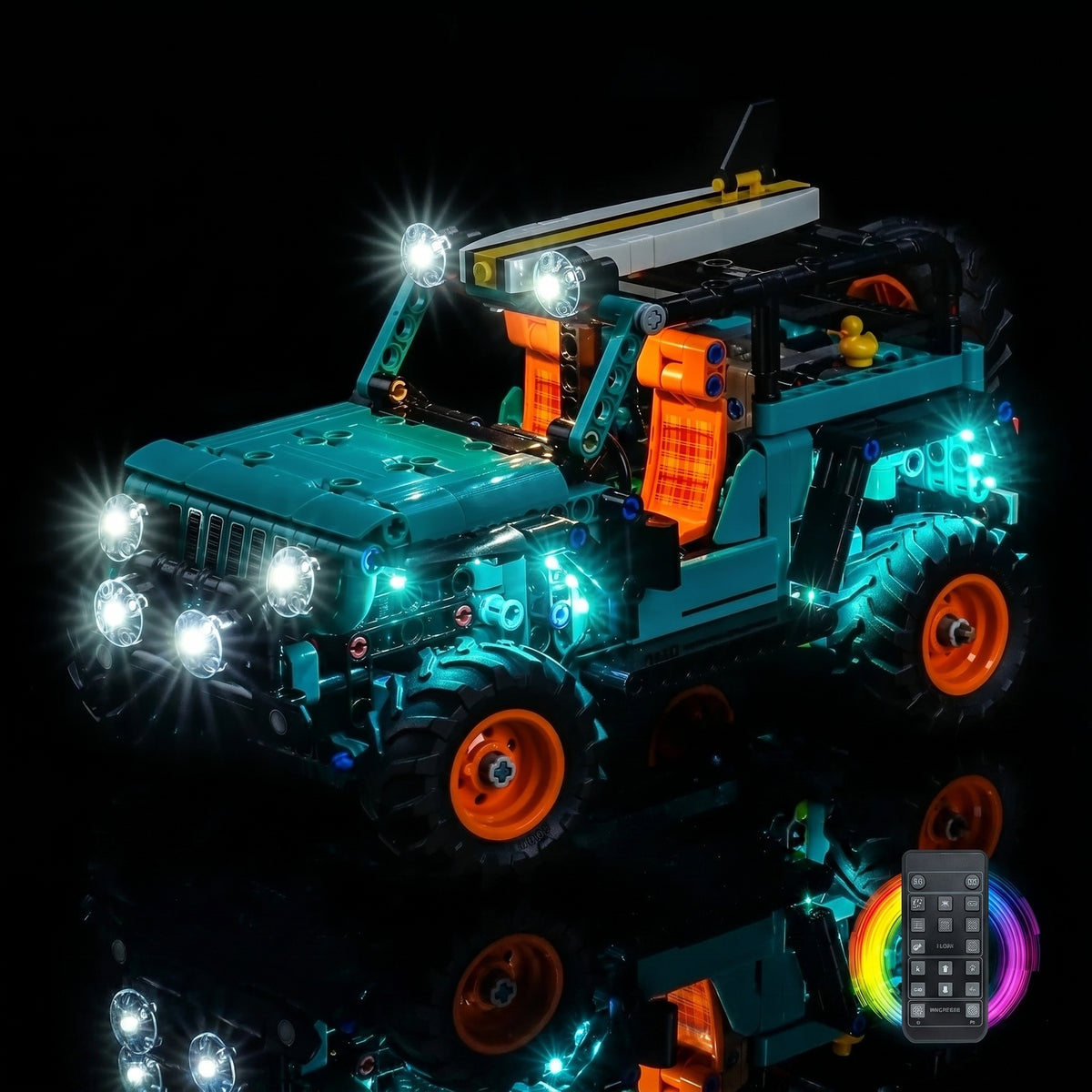 Bright My Bricks display light kit for LEGO® Technic Jeep Wrangler Rubicon #42227 — lighting effect on the build