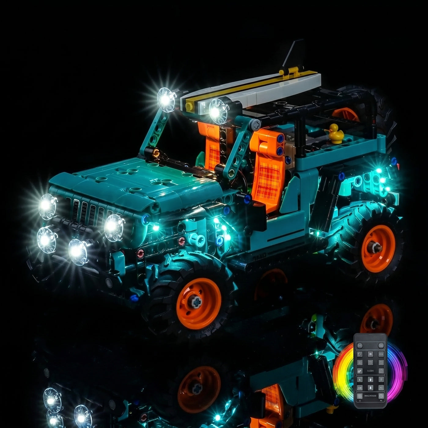 Bright My Bricks display light kit for LEGO® Technic Jeep Wrangler Rubicon #42227 — lighting effect on the build