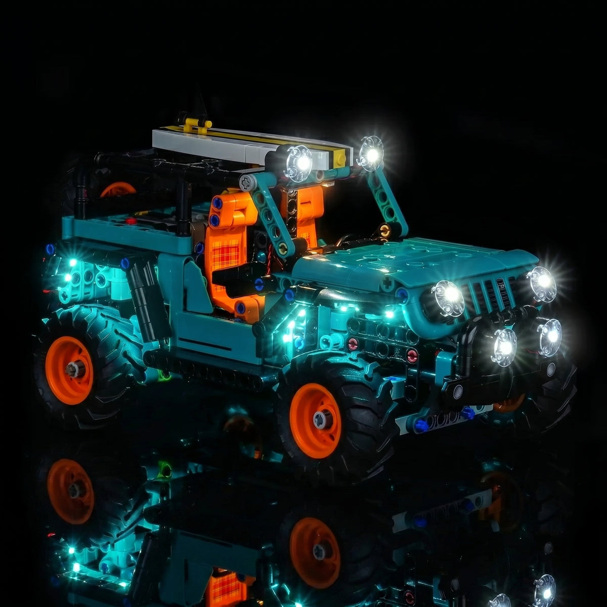 LEGO® Technic Jeep Wrangler Rubicon #42227 — brightened interior detail (USB-powered LED light kit)