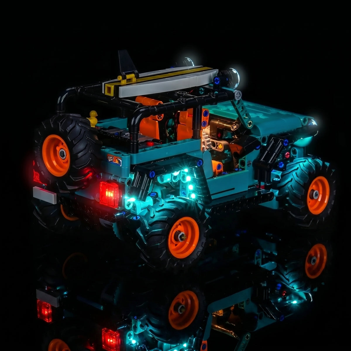 LEGO® Technic Jeep Wrangler Rubicon #42227 — illuminated at night (RGB LED light kit)