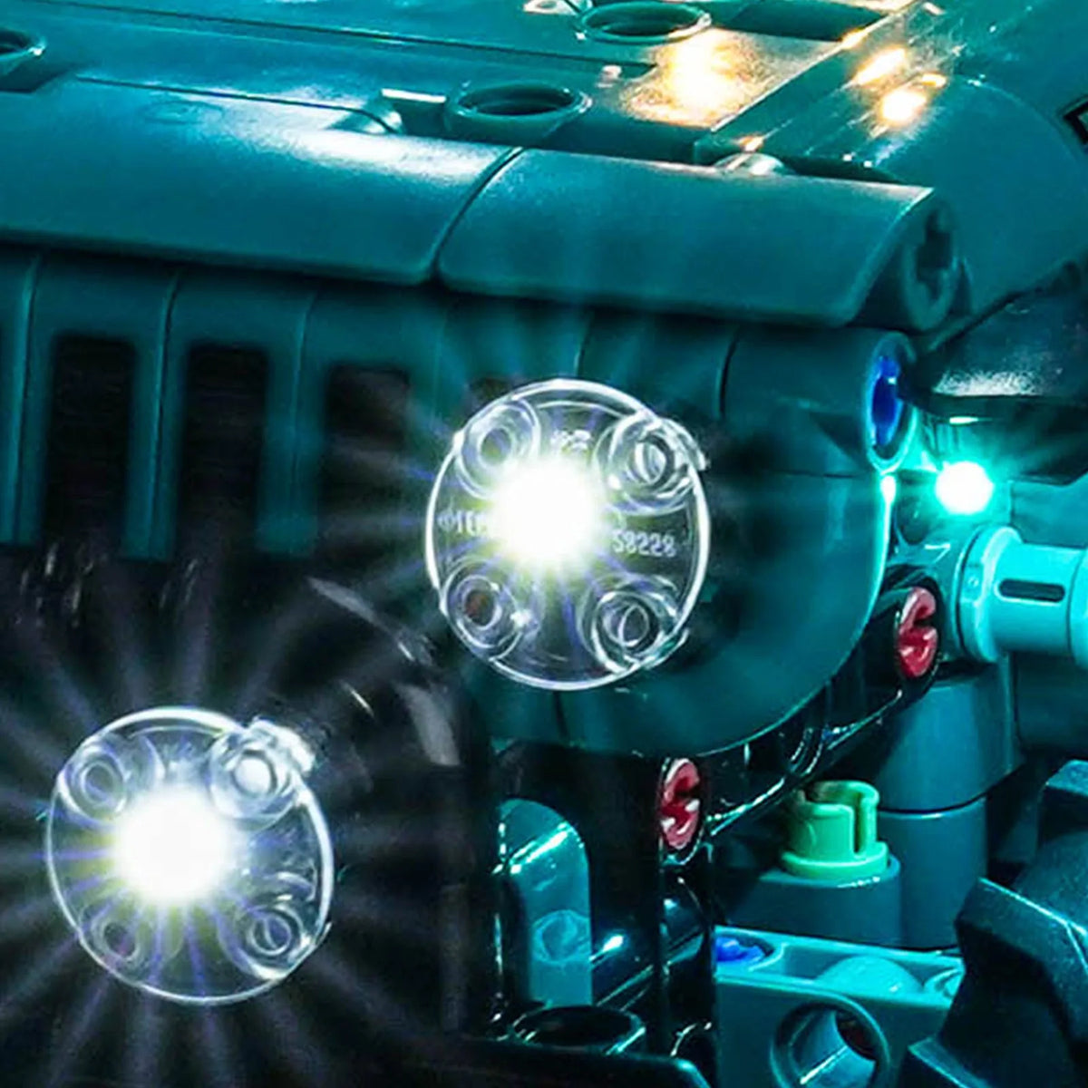 Bright My Bricks LED lights for LEGO® Technic Jeep Wrangler Rubicon #42227 — close-up of the LED lighting detail