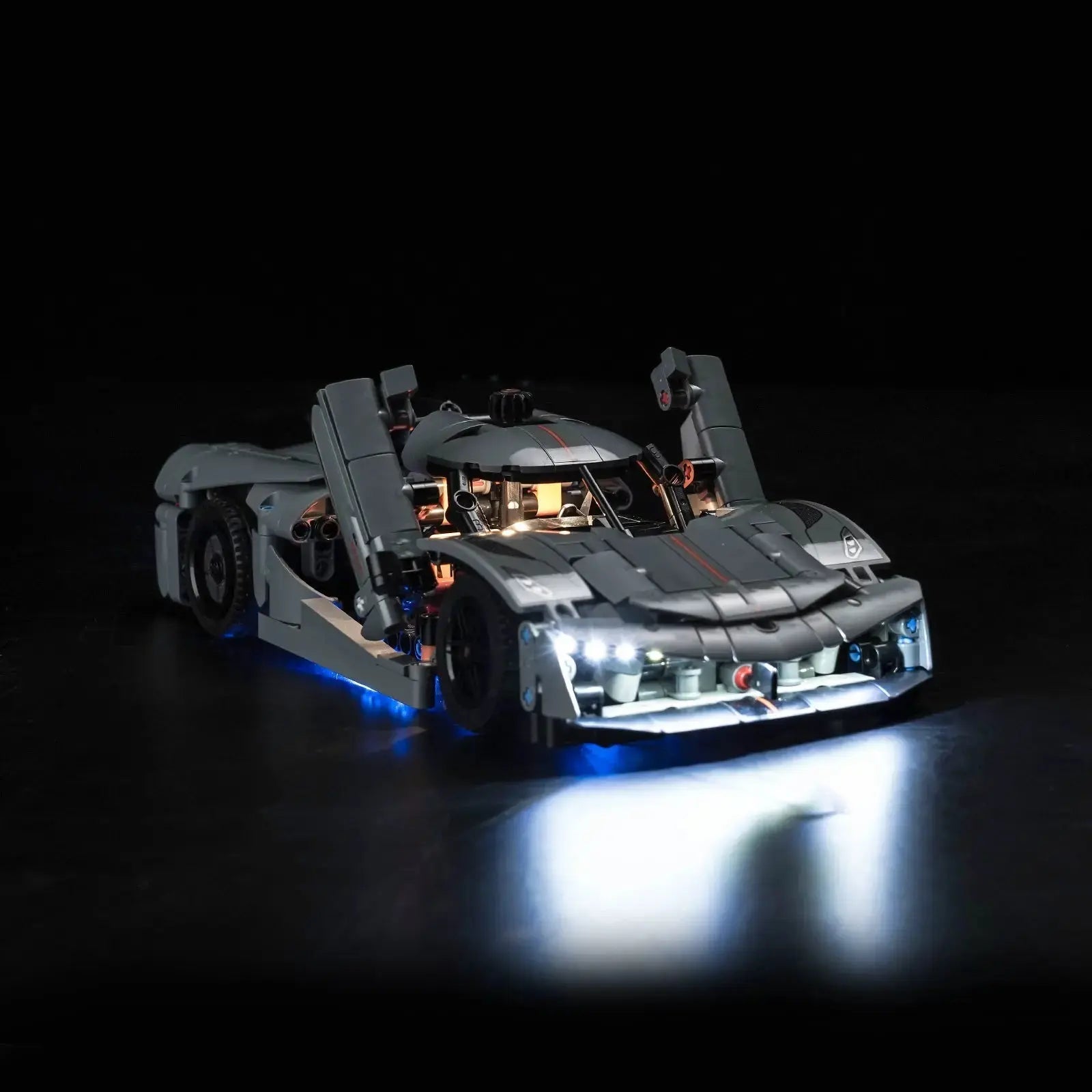 LEGO® Technic Koenigsegg Jesko Absolut Grey Hypercar #42173 — brightened interior detail (premium LED light kit)