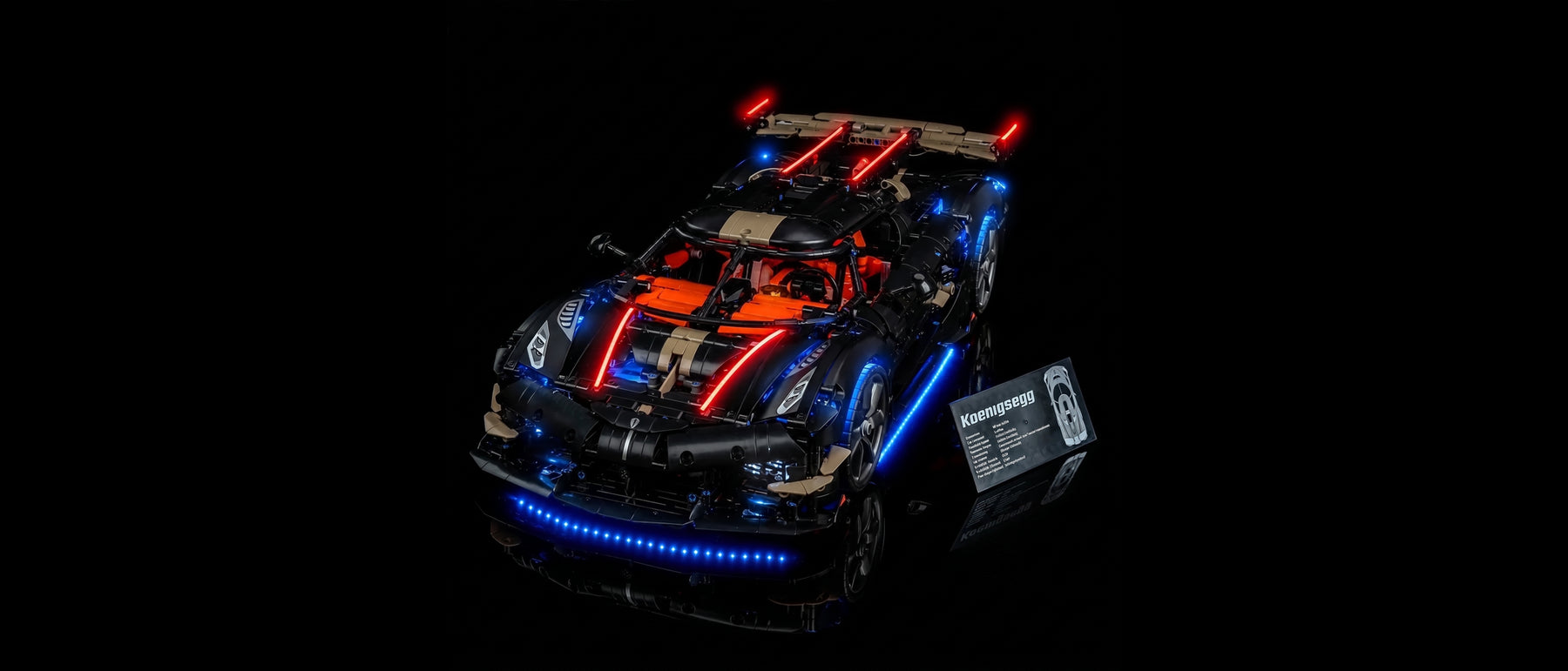 Light Kit for LEGO® Technic Koenigsegg Sadair's Spear Megacar #42232 — lit with the LED light kit