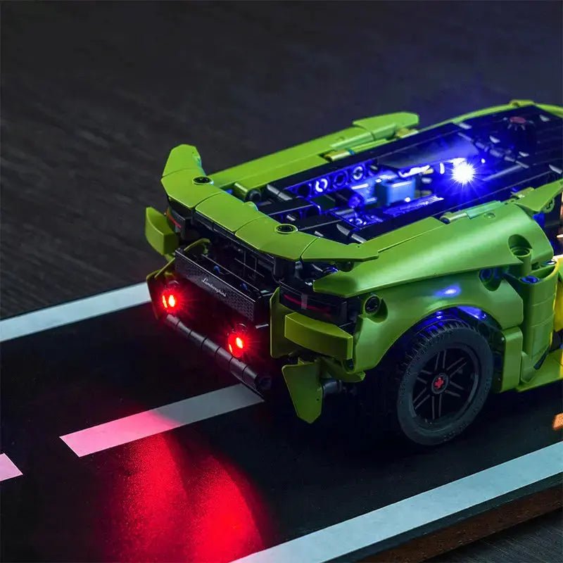 LED kit powered on: Bright My Bricks custom LED lighting for LEGO® Technic Lamborghini Huracán Tecnica #42161