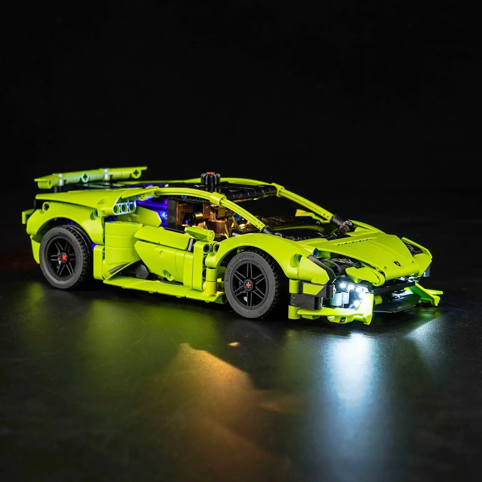 Close-up of LED lights on LEGO Technic Lamborghini Huracán Tecnica #42161