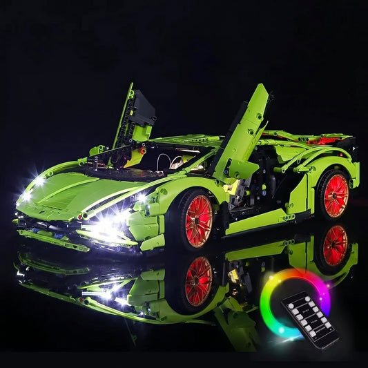 brightened interior detail: Bright My Bricks custom LED lighting for LEGO® Technic Lamborghini Sián FKP 37 #42115