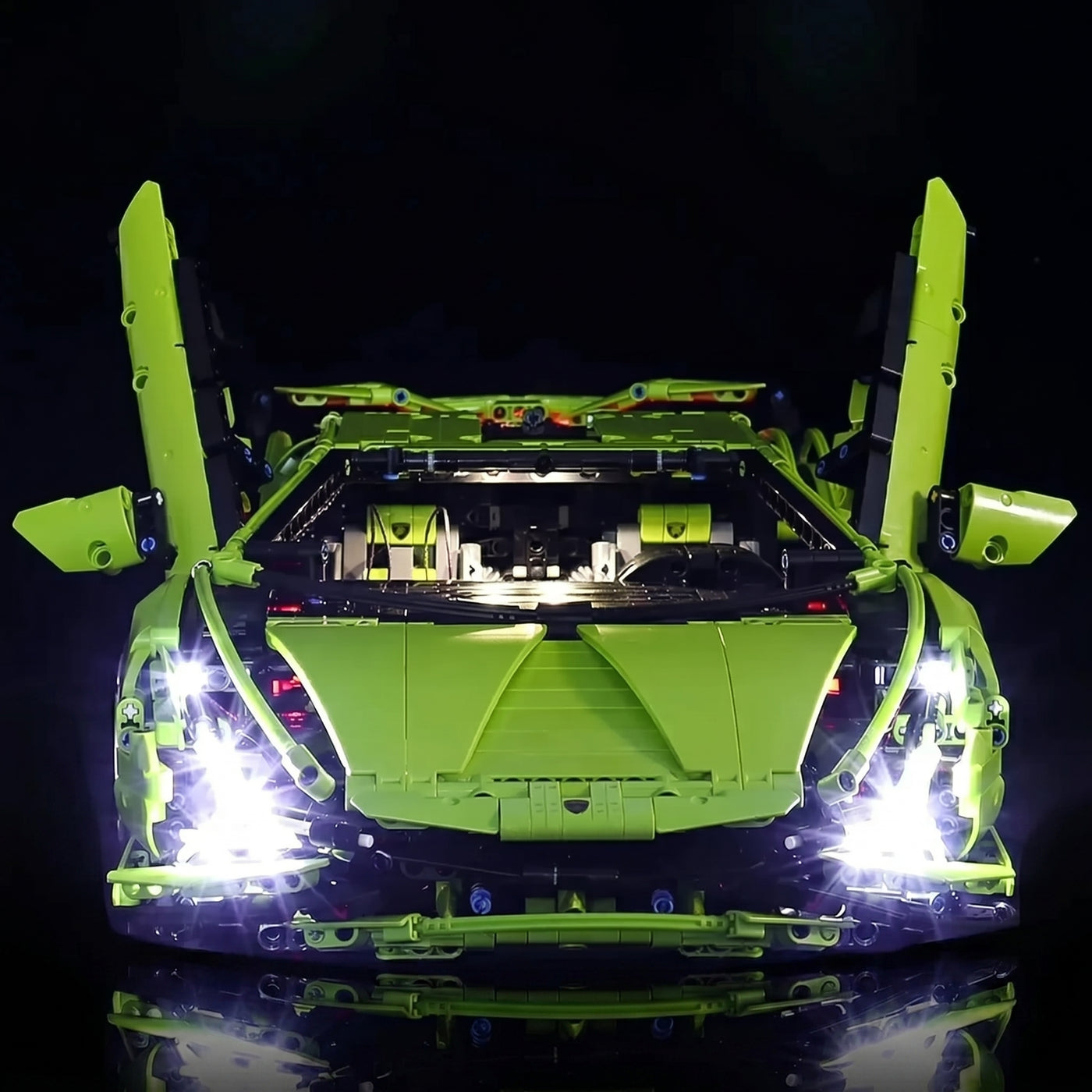 LEGO® Technic Lamborghini Sián FKP 37 #42115 — fully illuminated on display (light kit)