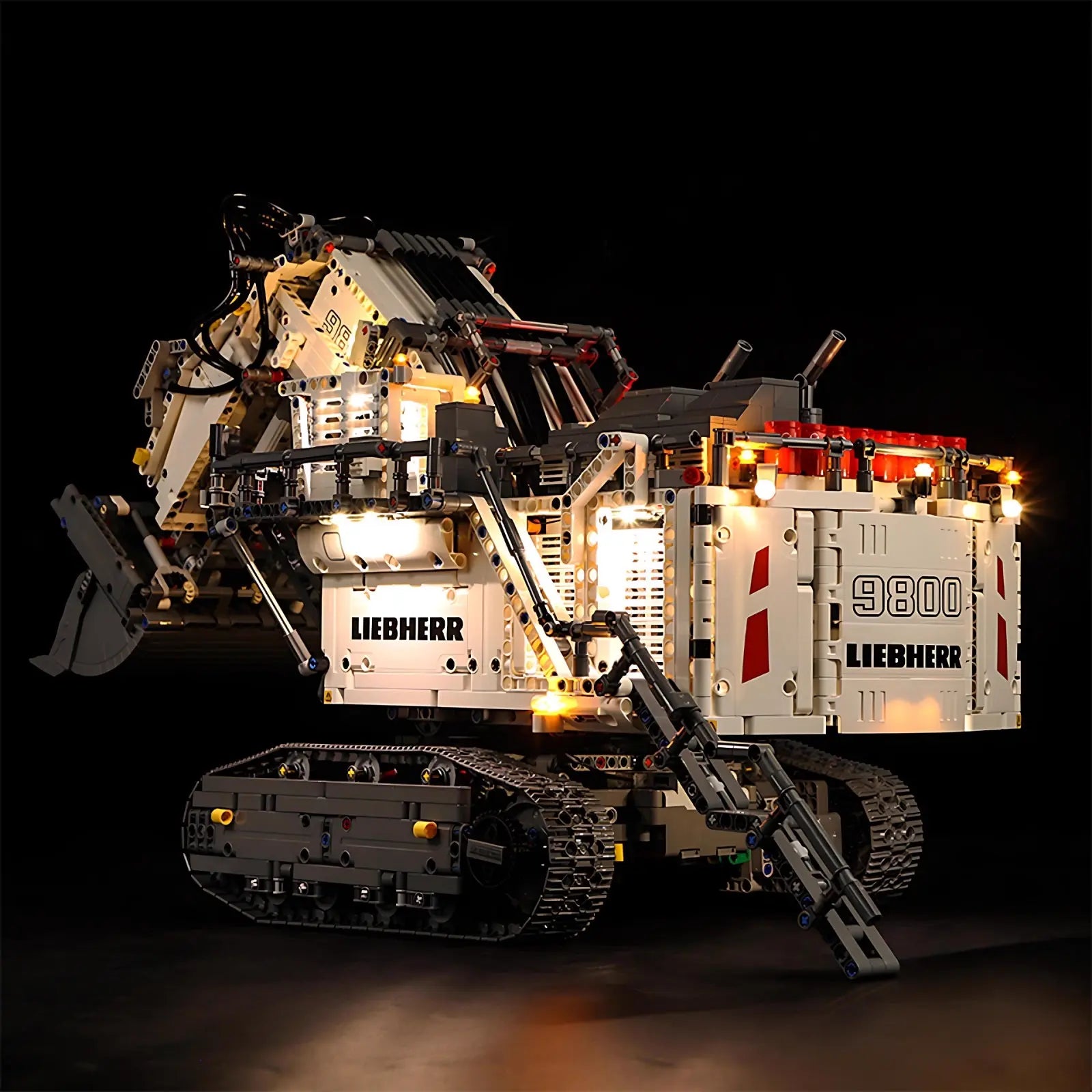 LEGO Technic Liebherr R 9800 Excavator #42100 illuminated at night