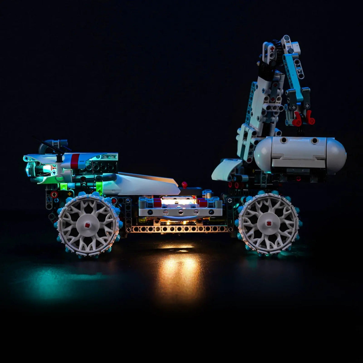front view fully lit: Bright My Bricks LED lights for LEGO® Technic Lunar Outpost Moon Rover Space Vehicle #42211
