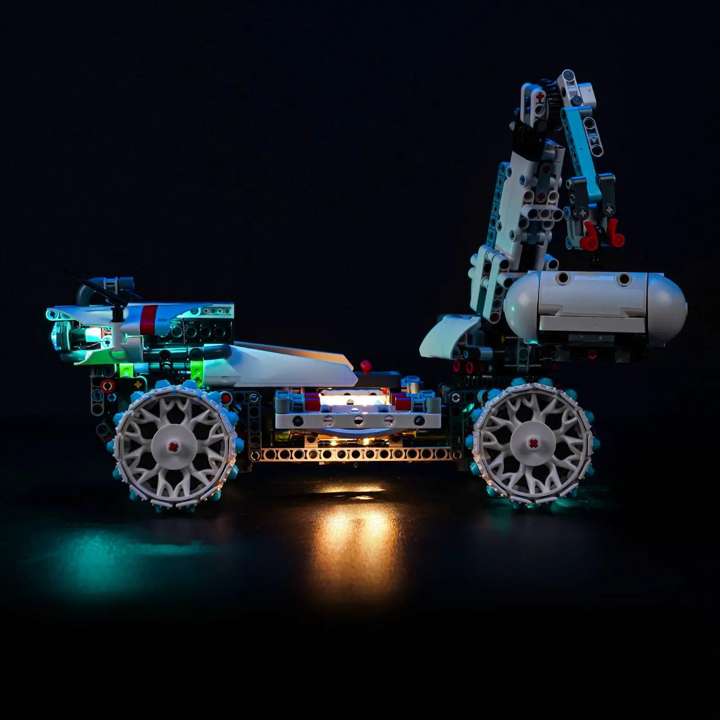front view fully lit: Bright My Bricks LED lights for LEGO® Technic Lunar Outpost Moon Rover Space Vehicle #42211