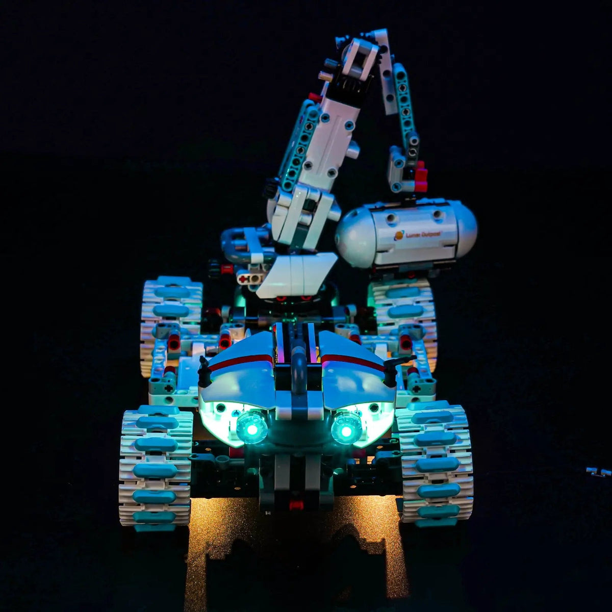 LEGO® Technic Lunar Outpost Moon Rover Space Vehicle #42211 installed and glowing, with the light kit