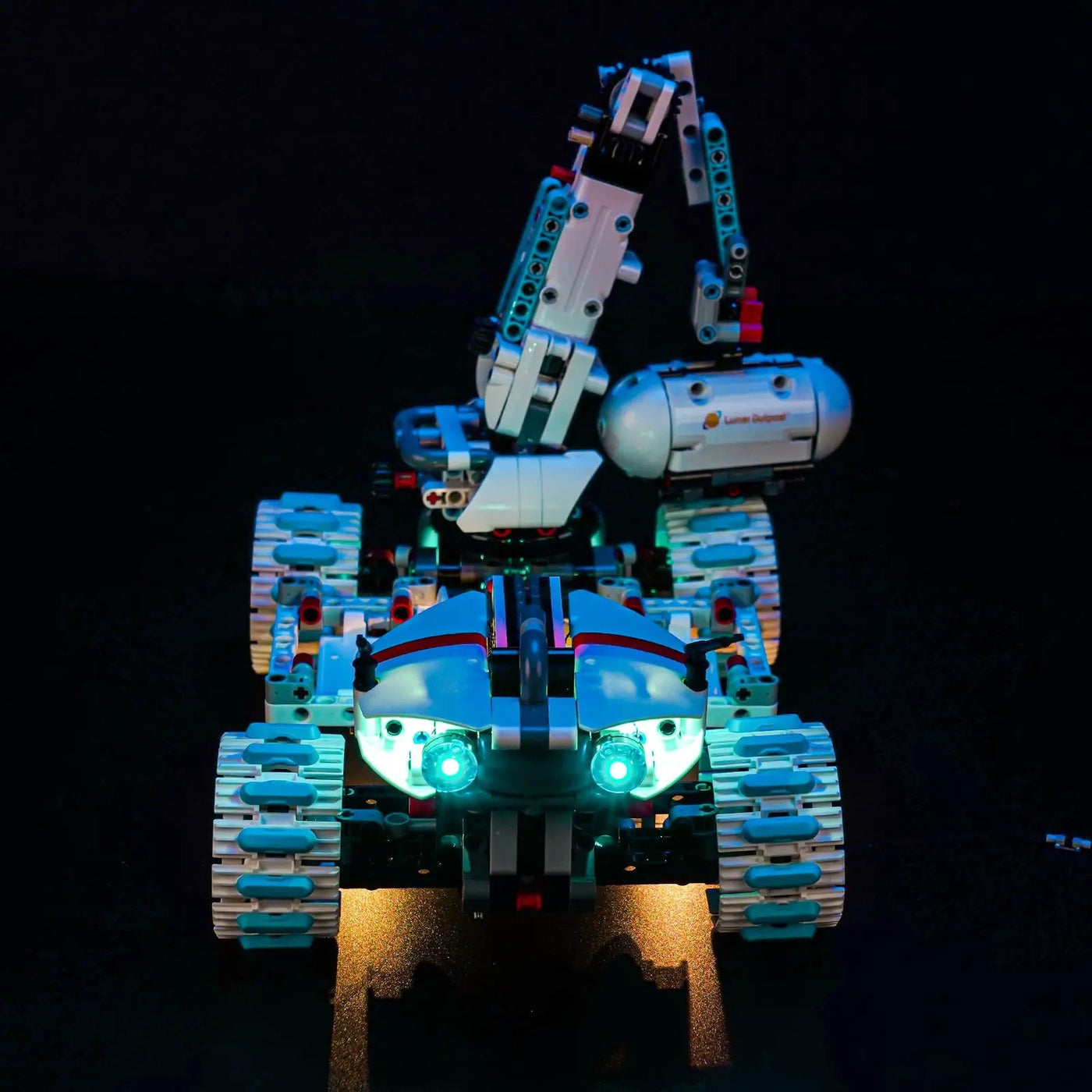 LEGO® Technic Lunar Outpost Moon Rover Space Vehicle #42211 installed and glowing, with the light kit