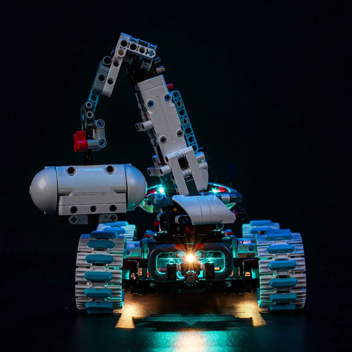 LEGO® Technic Lunar Outpost Moon Rover Space Vehicle #42211 display lighting in a dark room, with the RGB LED light kit
