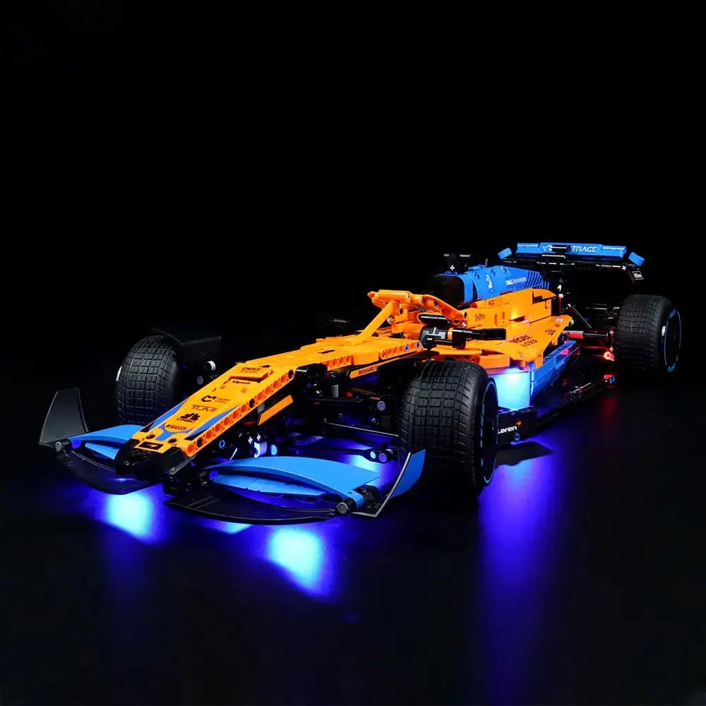 before-and-after lighting: Bright My Bricks light kit for LEGO® Technic McLaren Formula 1 Race Car #42141
