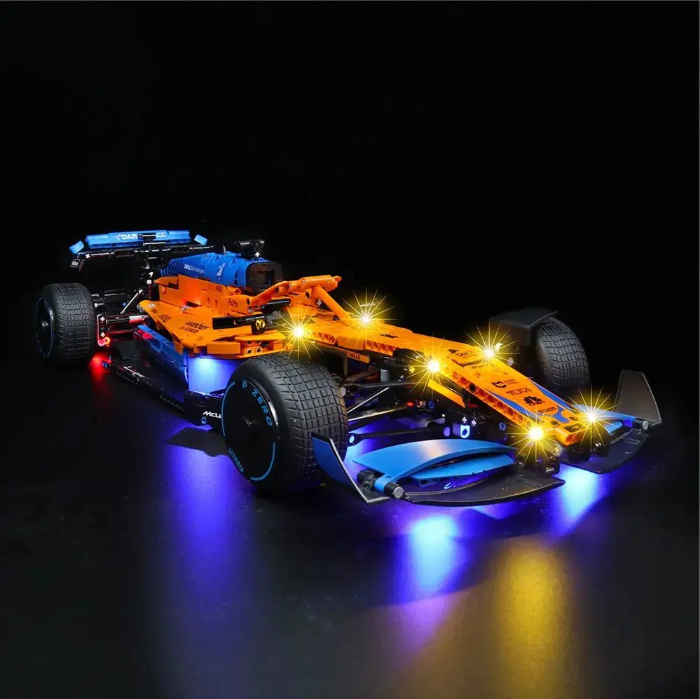 close-up of the LED lighting detail: Bright My Bricks RGB LED light kit for LEGO® Technic McLaren Formula 1 Race Car #42141