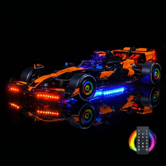 Bright My Bricks DIY LED light kit for LEGO® Technic McLaren MCL39 F1 Car #42228 — showcase lighting view
