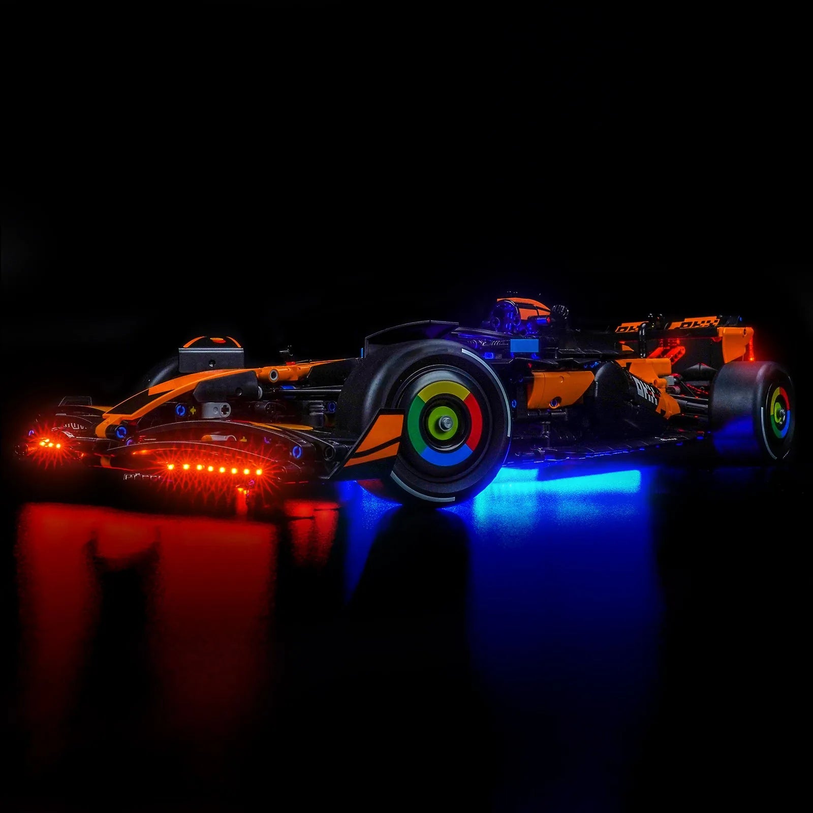 LEGO Technic McLaren MCL39 F1 Car #42228 illuminated at night