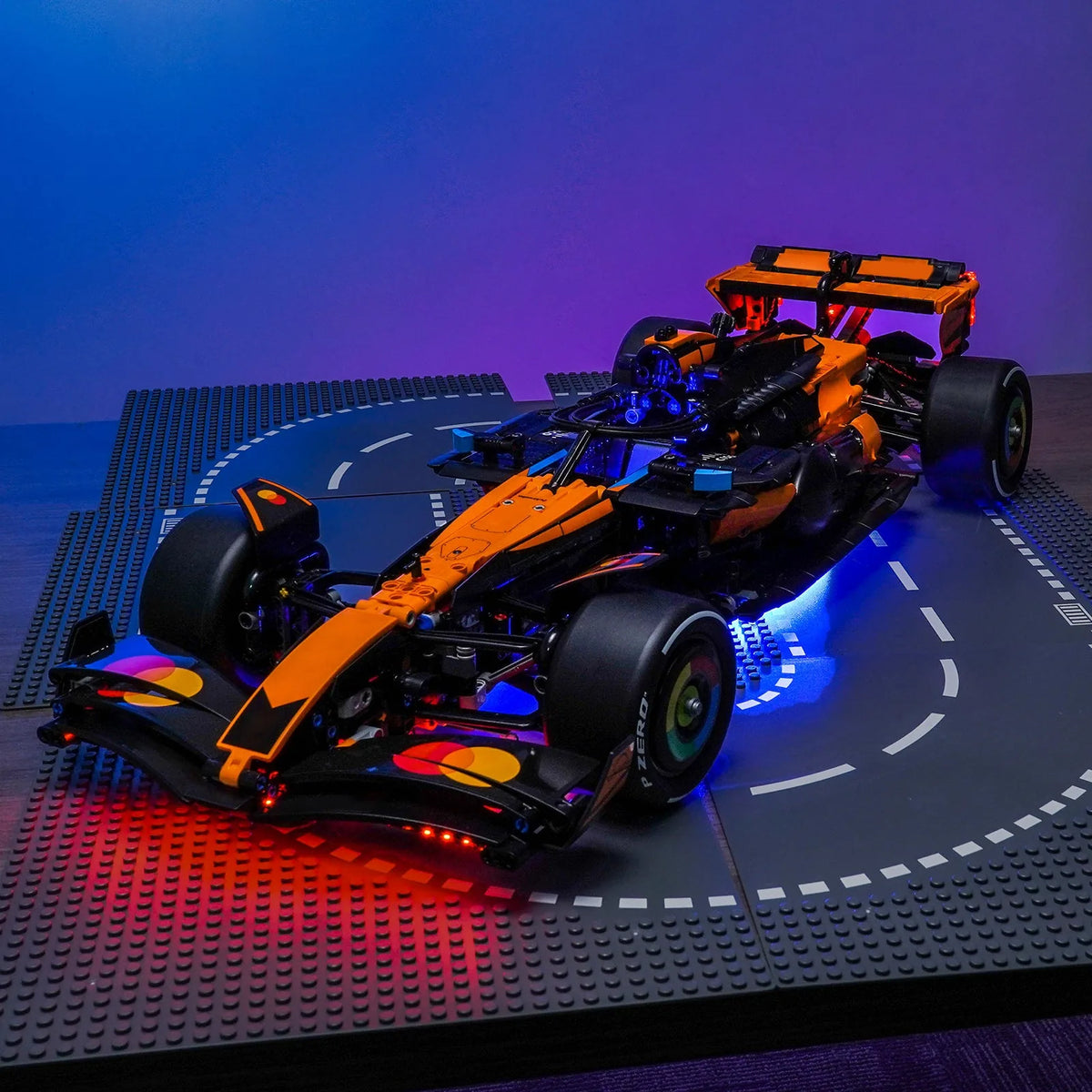 LEGO® Technic McLaren MCL39 F1 Car #42228 night-mode display glow, with the DIY LED light kit