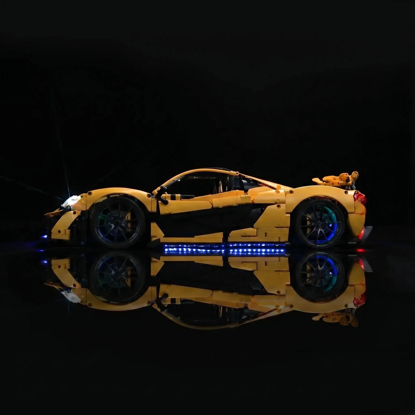 Bright My Bricks RGB LED light kit for LEGO® Technic McLaren P1 #42172 — front view fully lit