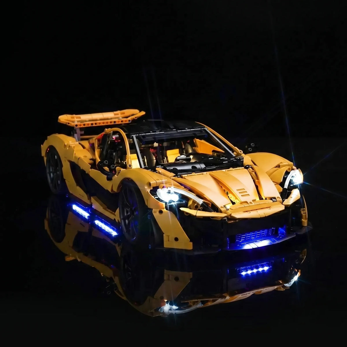 LEGO® Technic McLaren P1 #42172 installed and glowing, with the LED lights