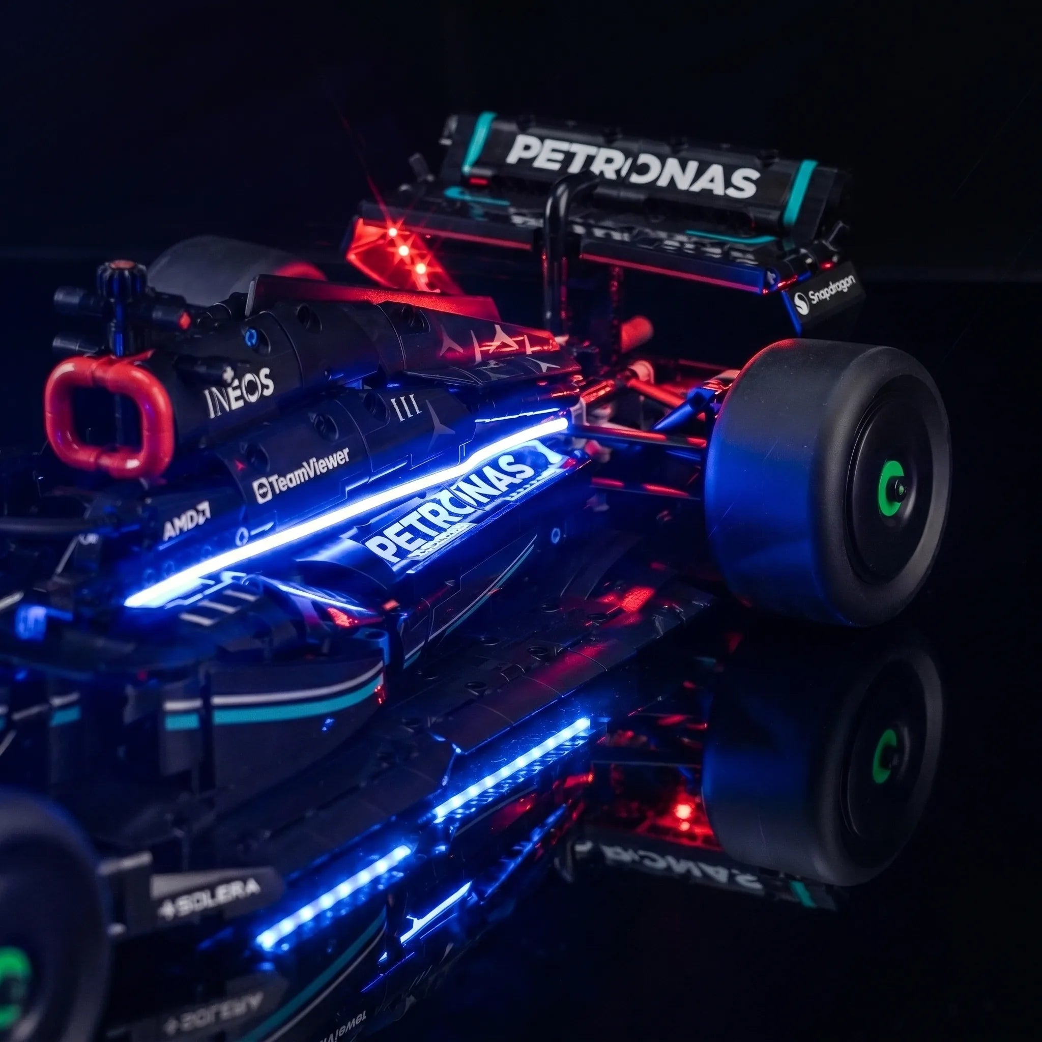 custom LED lighting for LEGO® Technic Mercedes-AMG F1 W14 E Performance #42171, installed and glowing