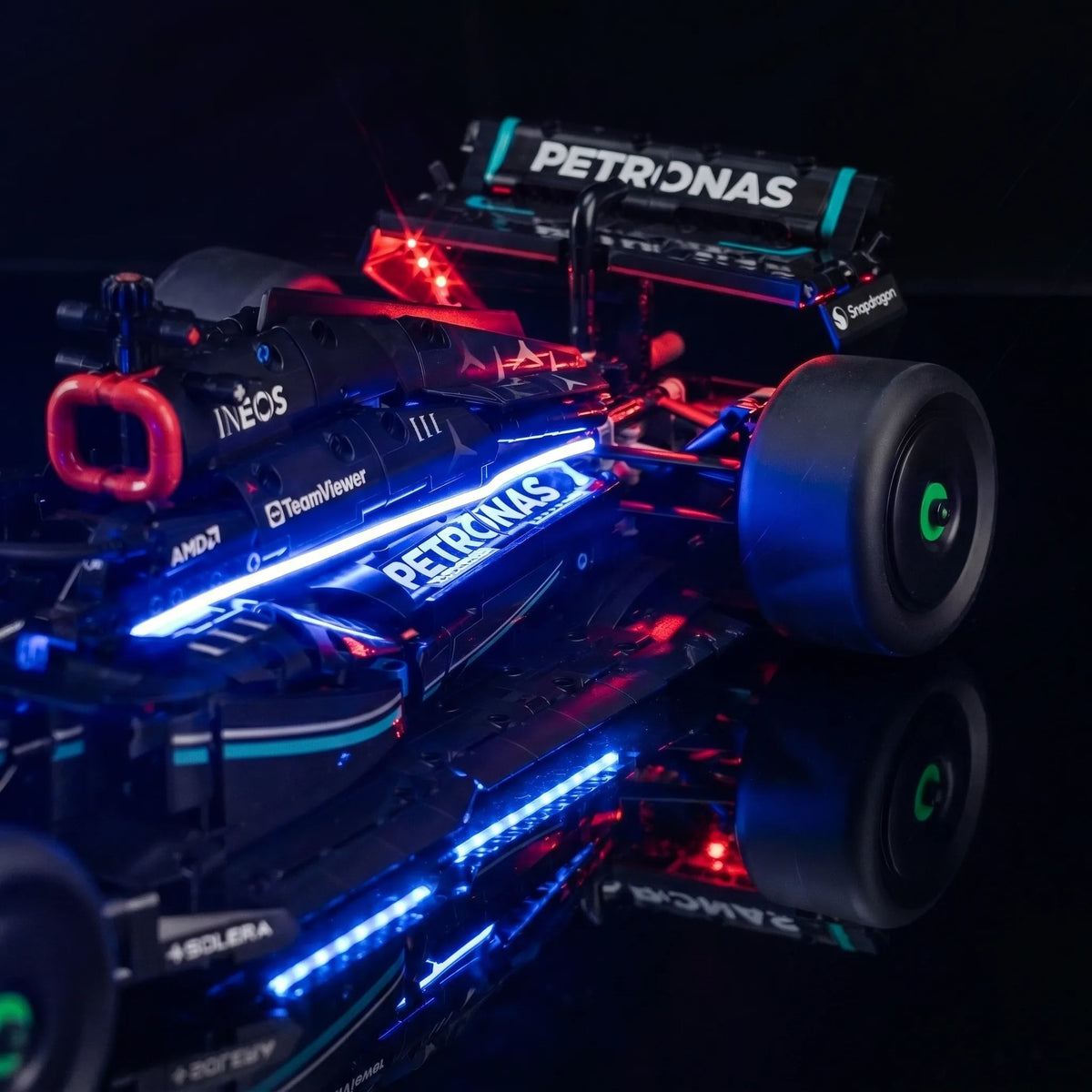 custom LED lighting for LEGO® Technic Mercedes-AMG F1 W14 E Performance #42171, installed and glowing