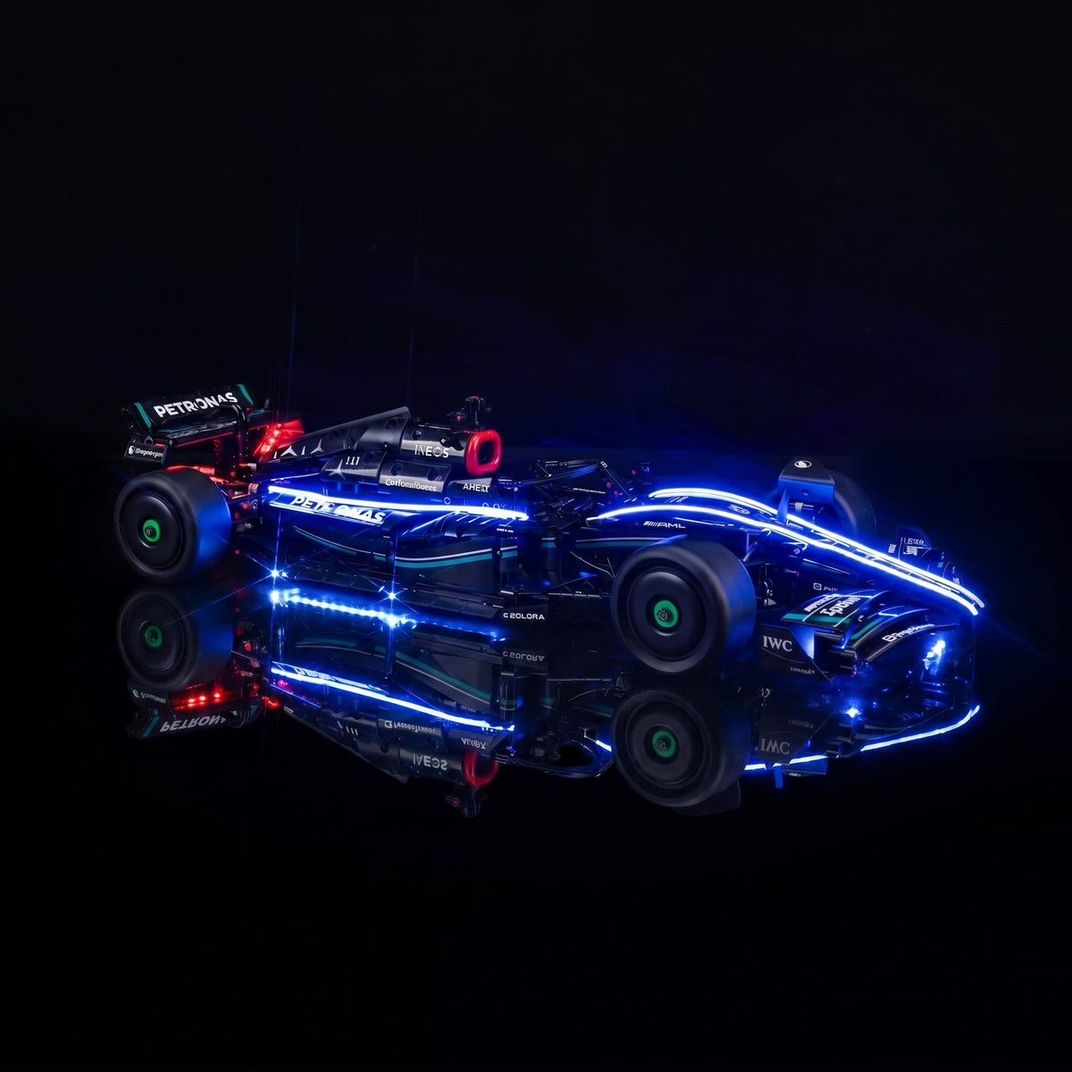 premium LED light kit for LEGO® Technic Mercedes-AMG F1 W14 E Performance #42171, front view fully lit