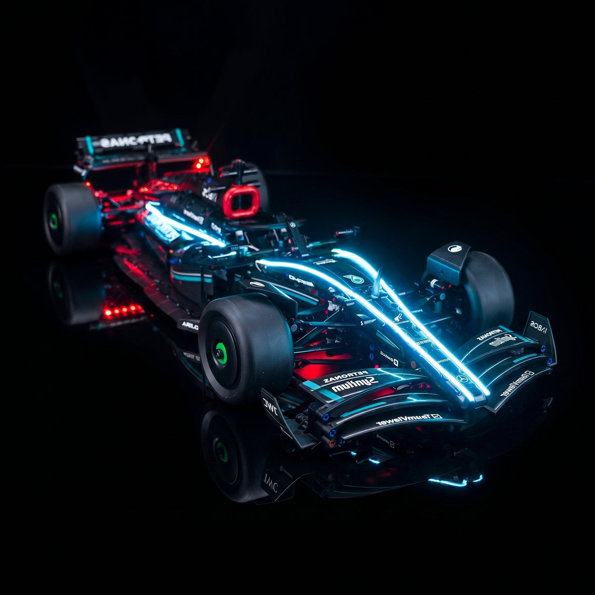 premium LED light kit for LEGO® Technic Mercedes-AMG F1 W14 E Performance #42171, front view fully lit