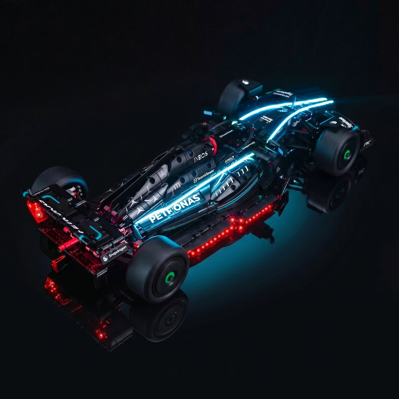 LED kit powered on: Bright My Bricks LED lighting kit for LEGO® Technic Mercedes-AMG F1 W14 E Performance #42171