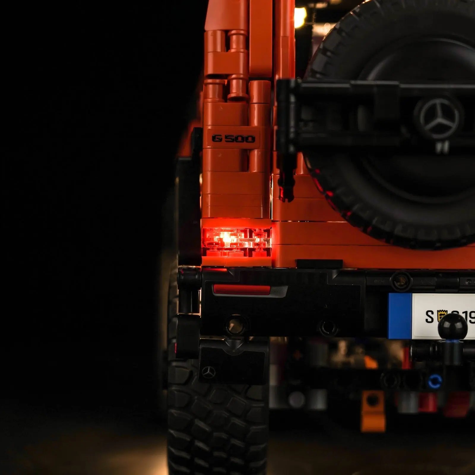 Close-up of LED lights on LEGO Technic Mercedes-Benz G 500 PROFESSIONAL Line #42177