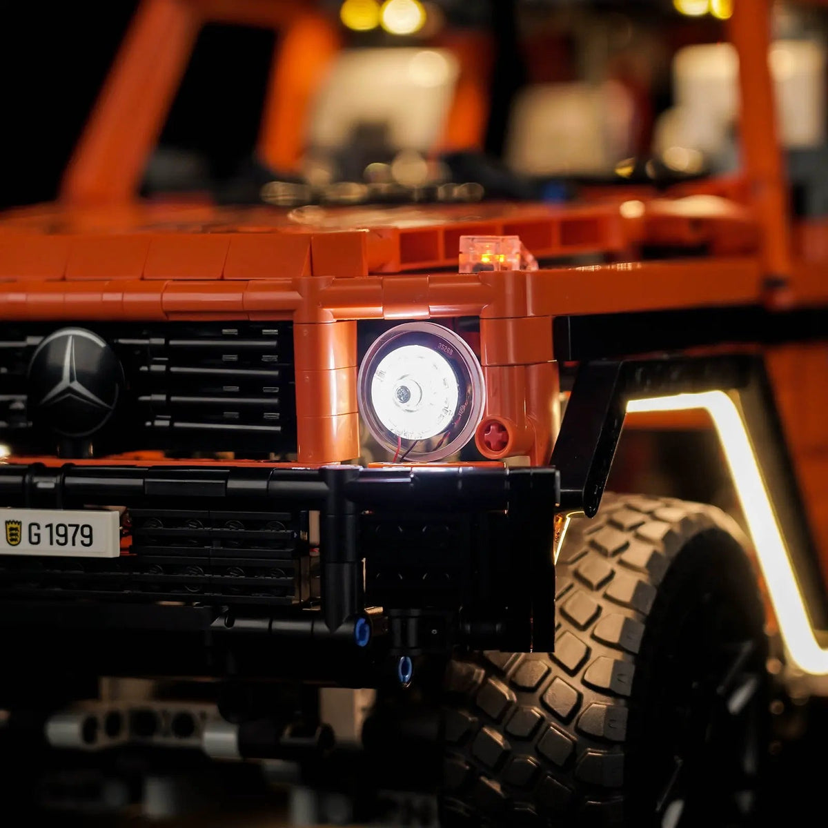 Bright My Bricks LED light kit for LEGO® Technic Mercedes-Benz G 500 PROFESSIONAL Line #42177 — side angle with lights on