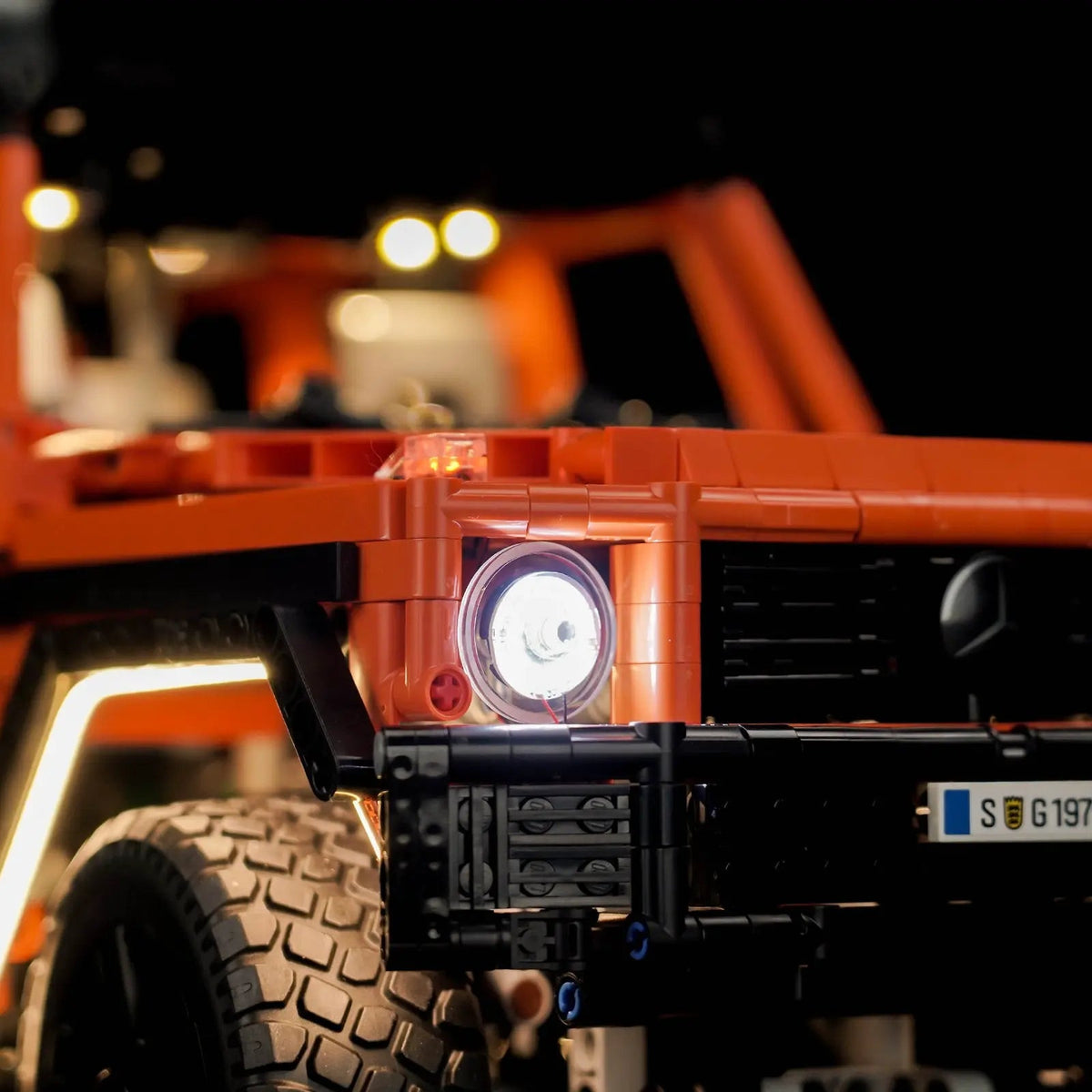 DIY LED light kit for LEGO® Technic Mercedes-Benz G 500 PROFESSIONAL Line #42177, installed and glowing