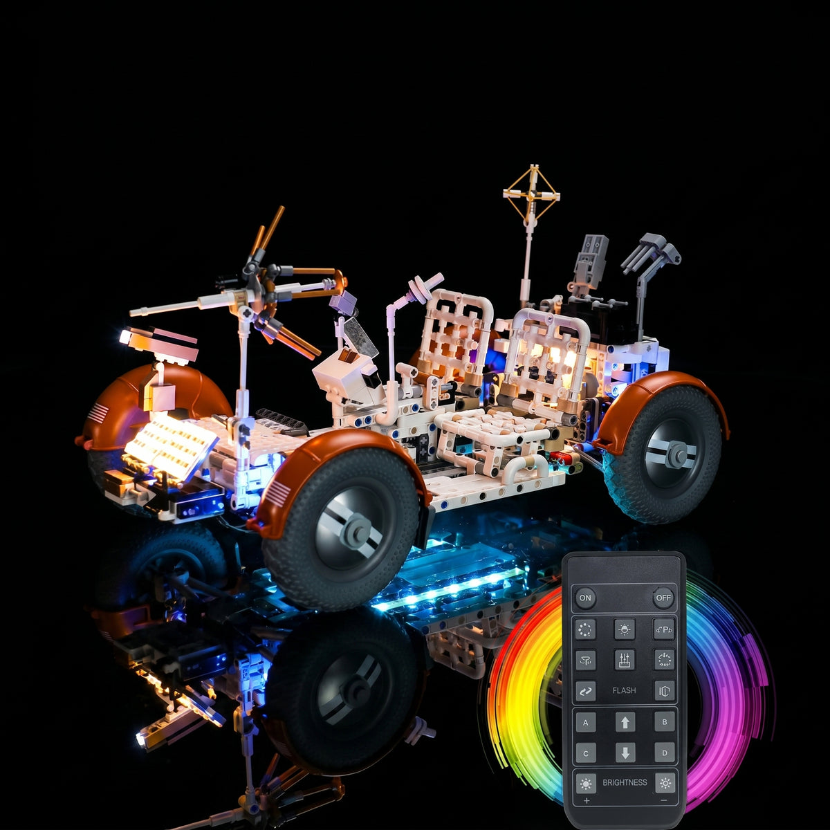 LEGO® Technic NASA Apollo Lunar Roving Vehicle - LRV #42182 — installed and glowing (LED light kit)