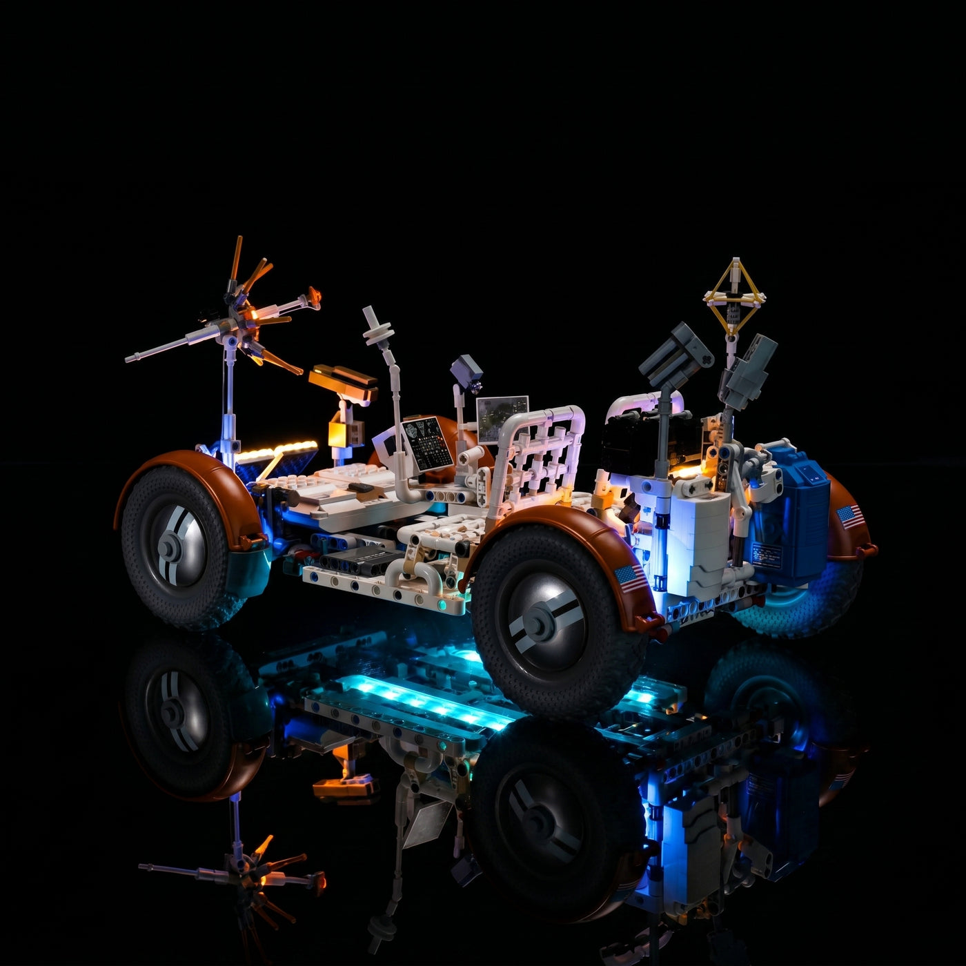 LEGO® Technic NASA Apollo Lunar Roving Vehicle - LRV #42182 — warm LED glow detail (custom LED lighting)