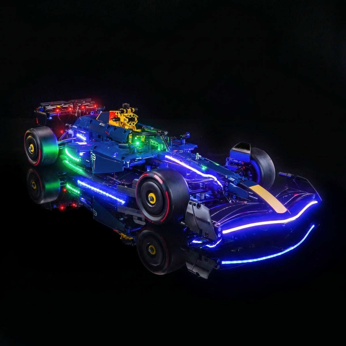 LEGO® Technic Oracle Red Bull Racing RB20 F1 Car #42206 LED strips and bricks detail, with the RGB LED light kit