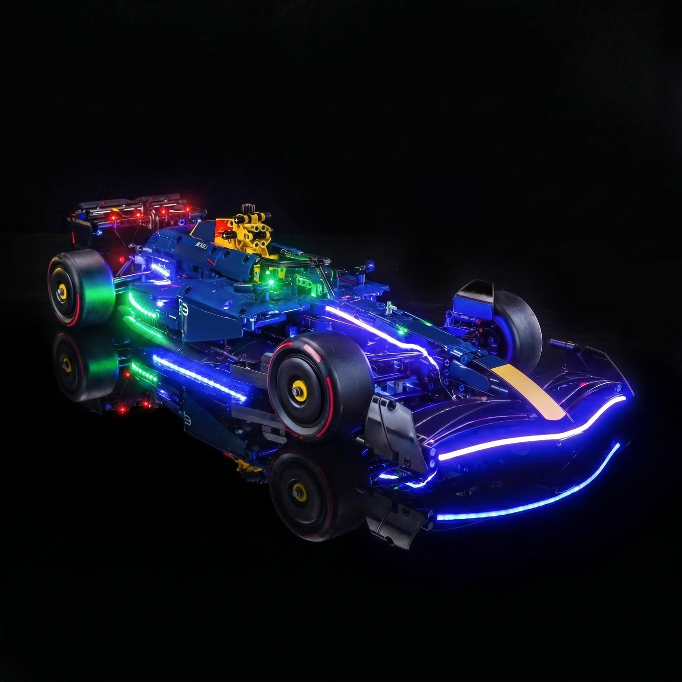 LEGO® Technic Oracle Red Bull Racing RB20 F1 Car #42206 LED strips and bricks detail, with the RGB LED light kit