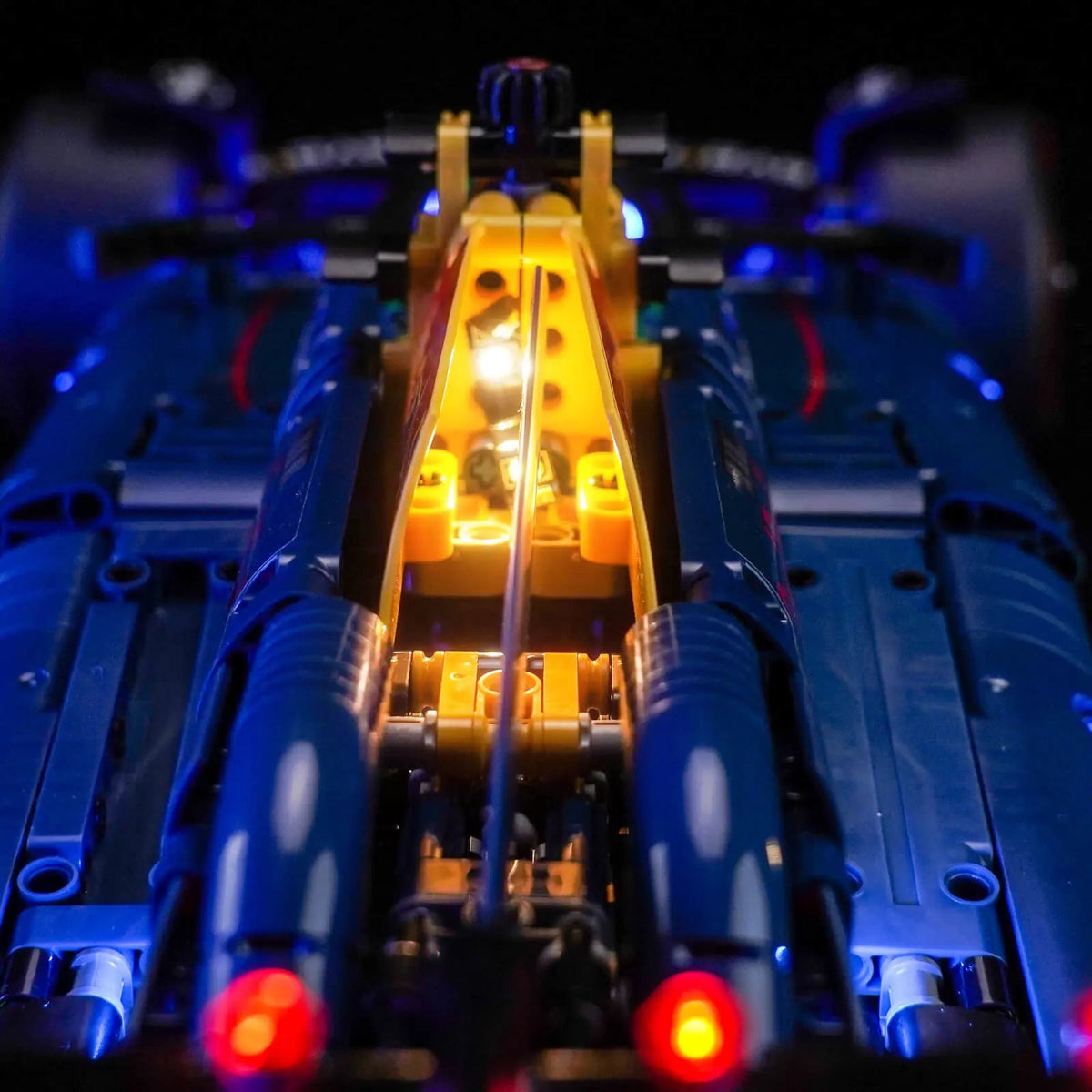 LEGO® Technic Oracle Red Bull Racing RB20 F1 Car #42206 before-and-after lighting, with the RGB LED light kit